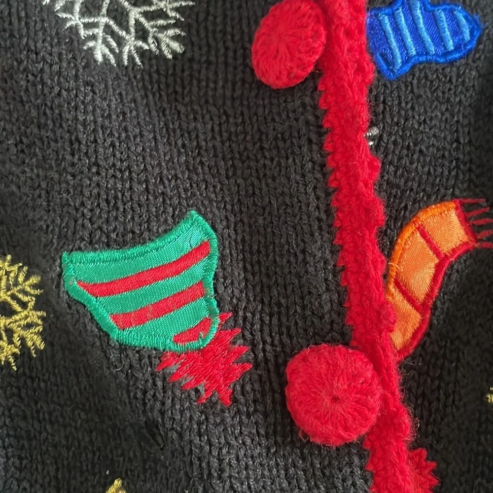 Vintage Nutcracker black button up ugly Christmas sweater cardigan snowman sz L - Picture 8 of 16